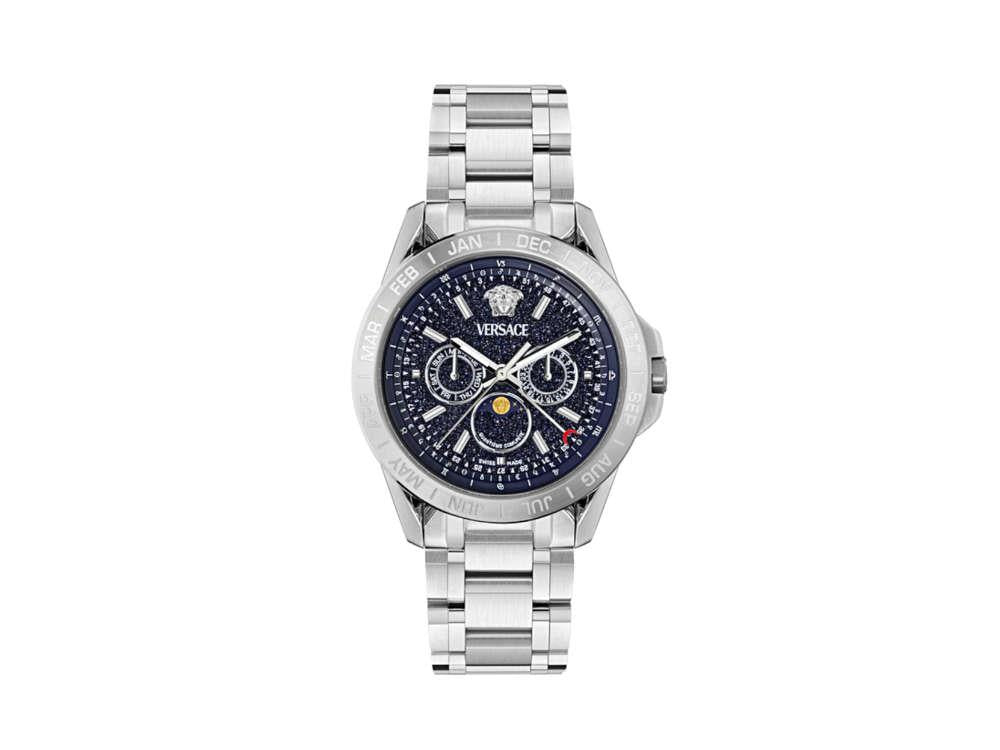 Montre à Quartz Versace V-Galaxy Moonphase, Bleu, 43 mm, VE0K00125