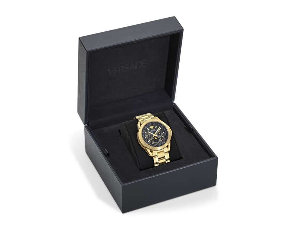 Montre à Quartz Versace V-Galaxy Moonphase, PVD Or, Noir, 43 mm, VE0K00425