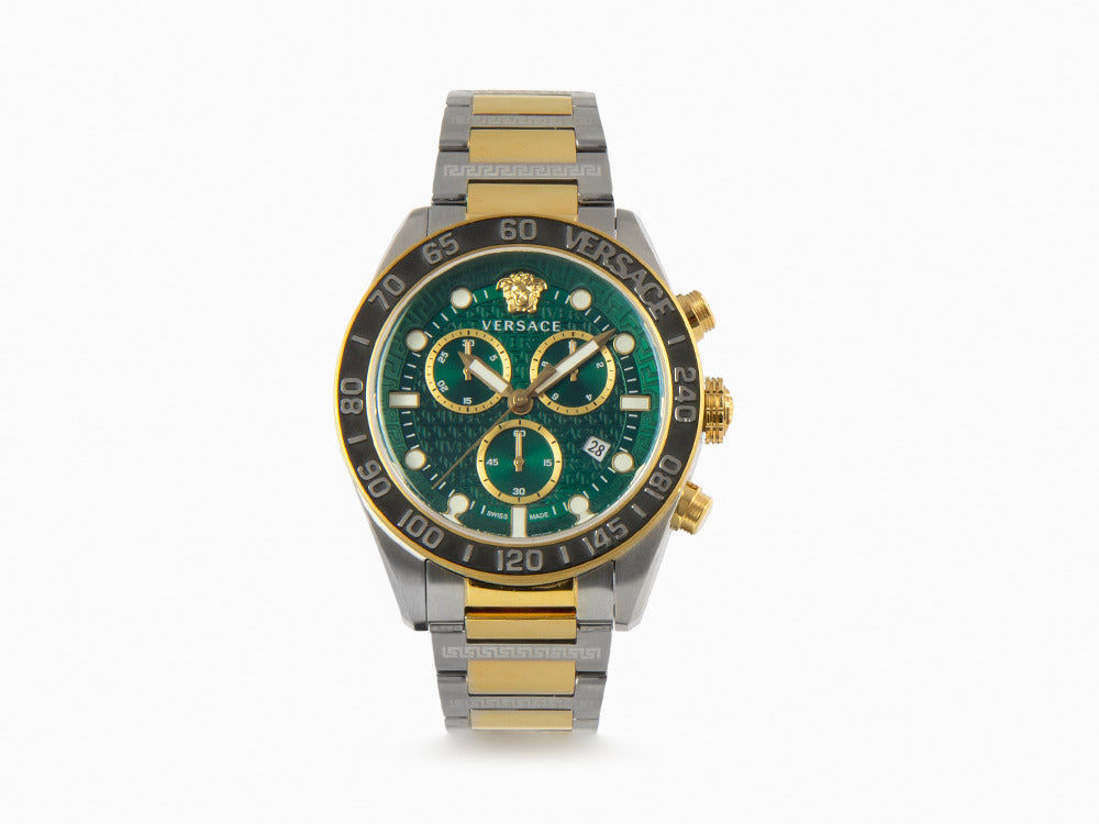 Montre à Quartz Versace Greca Dome Chrono, PVD Or, Vert, 43 mm, VE6K00423