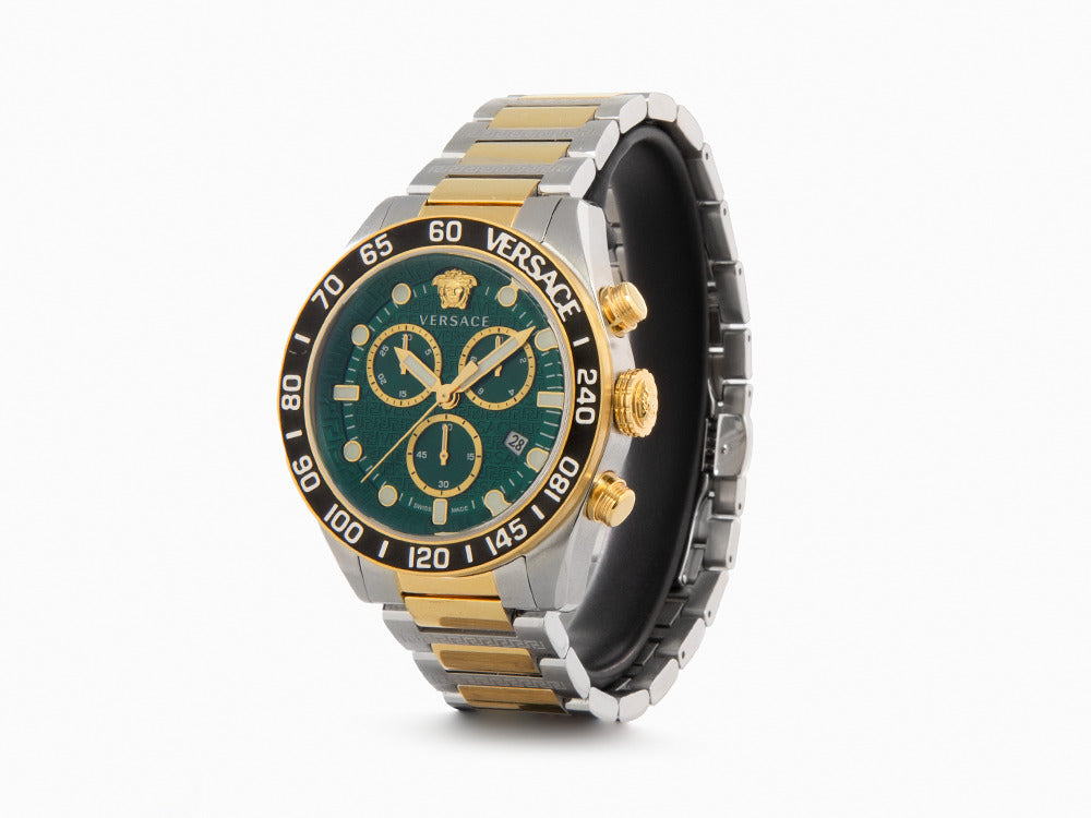 Montre à Quartz Versace Greca Dome Chrono, PVD Or, Vert, 43 mm, VE6K00423
