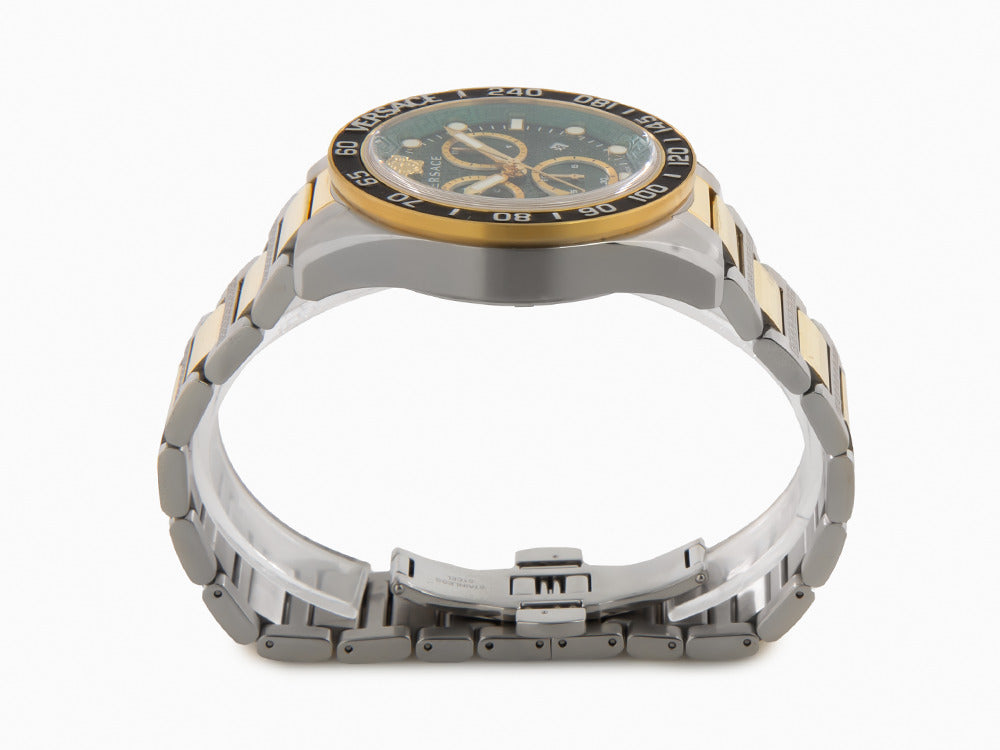Montre à Quartz Versace Greca Dome Chrono, PVD Or, Vert, 43 mm, VE6K00423