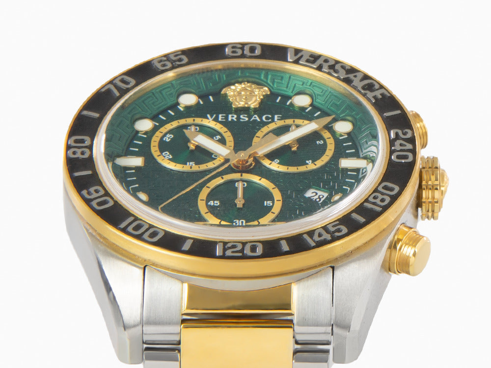 Montre à Quartz Versace Greca Dome Chrono, PVD Or, Vert, 43 mm, VE6K00423