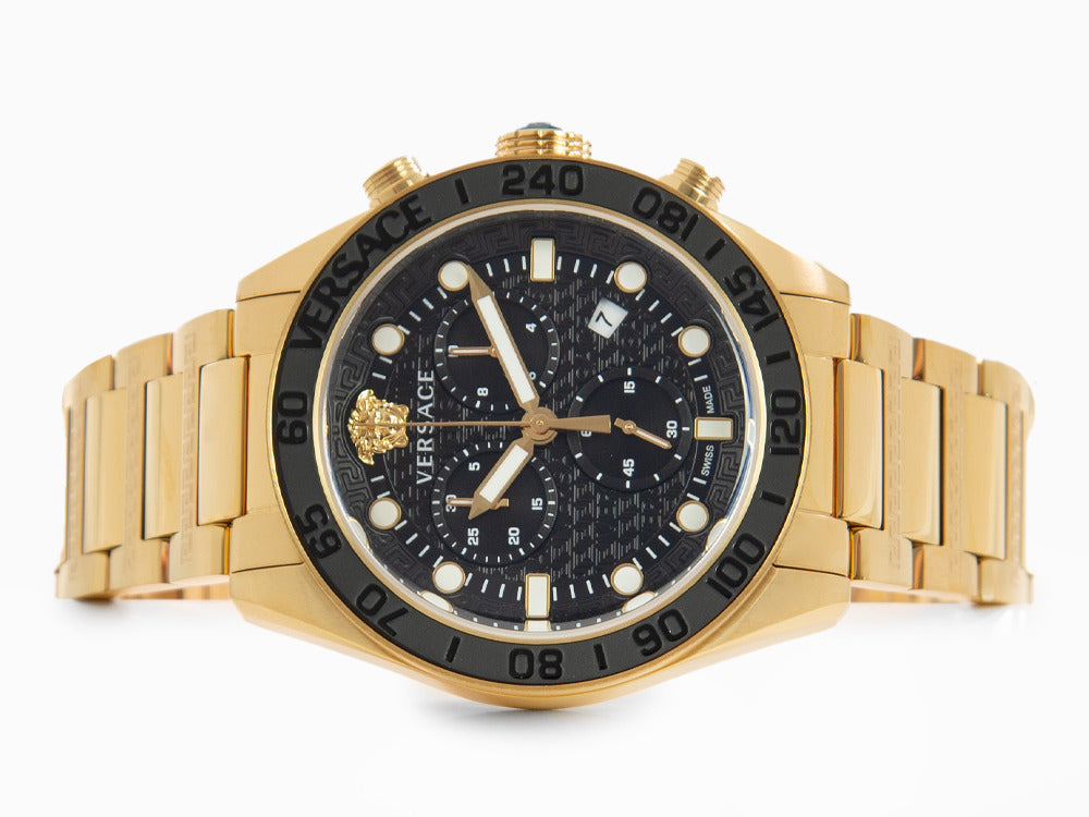 Montre à Quartz Versace Greca Dome Chrono, PVD Or, Noir, 43 mm, VE6K00523