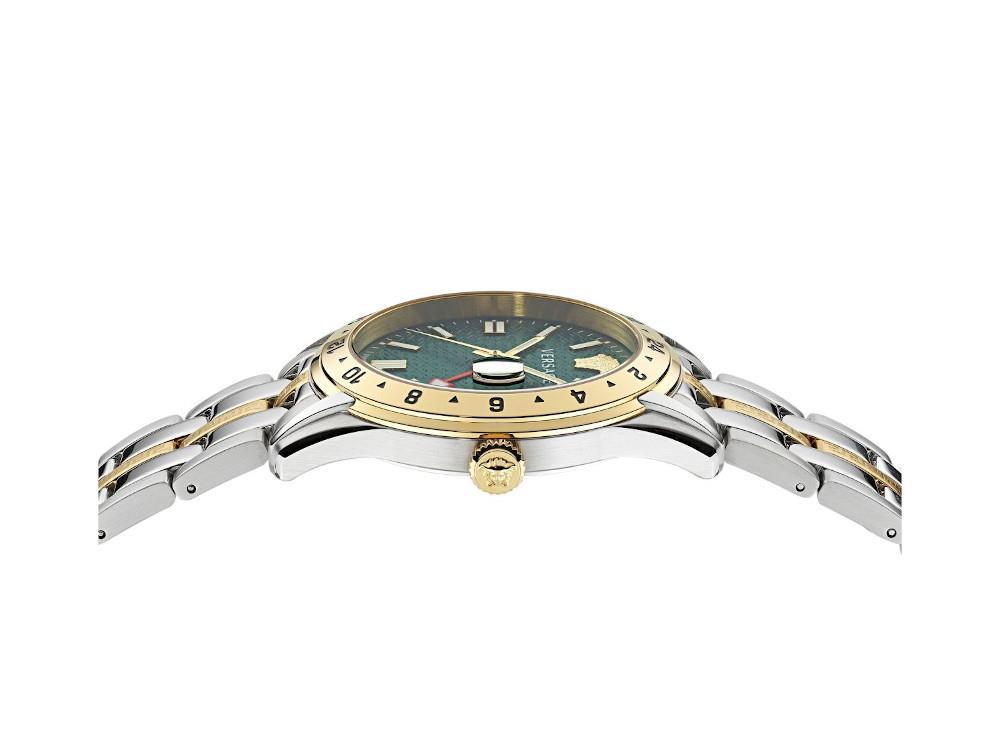 Montre à Quartz Versace Greca Time GMT, Or, Vert, 41mm, Verre saphir, VE7C00623