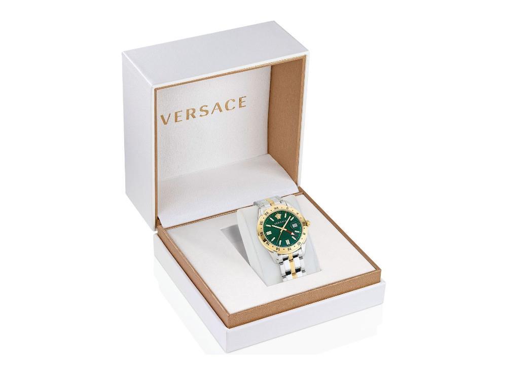 Montre à Quartz Versace Greca Time GMT, Or, Vert, 41mm, Verre saphir, VE7C00623