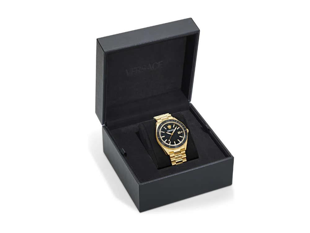 Montre à Quartz Versace V Dome, PVD Or, Noir, 42 mm, Verre de saphir, VE8E00624