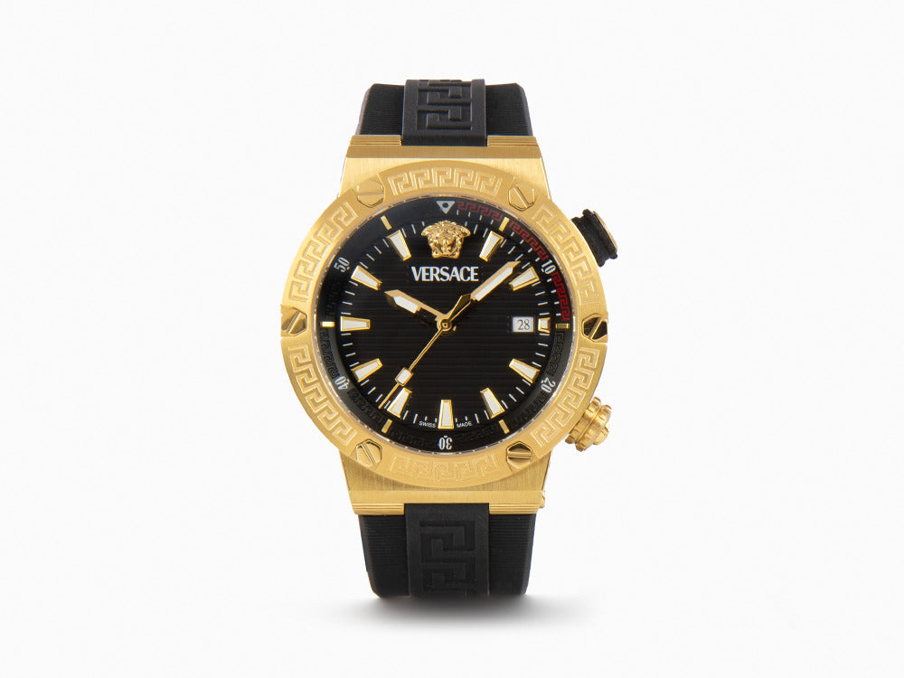 Montre à Quartz Versace Greca Logo Diver, PVD Or, Noir, 43 mm, VE8G00324