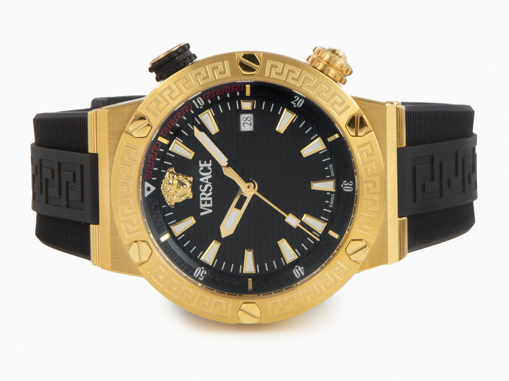 Montre à Quartz Versace Greca Logo Diver, PVD Or, Noir, 43 mm, VE8G00324