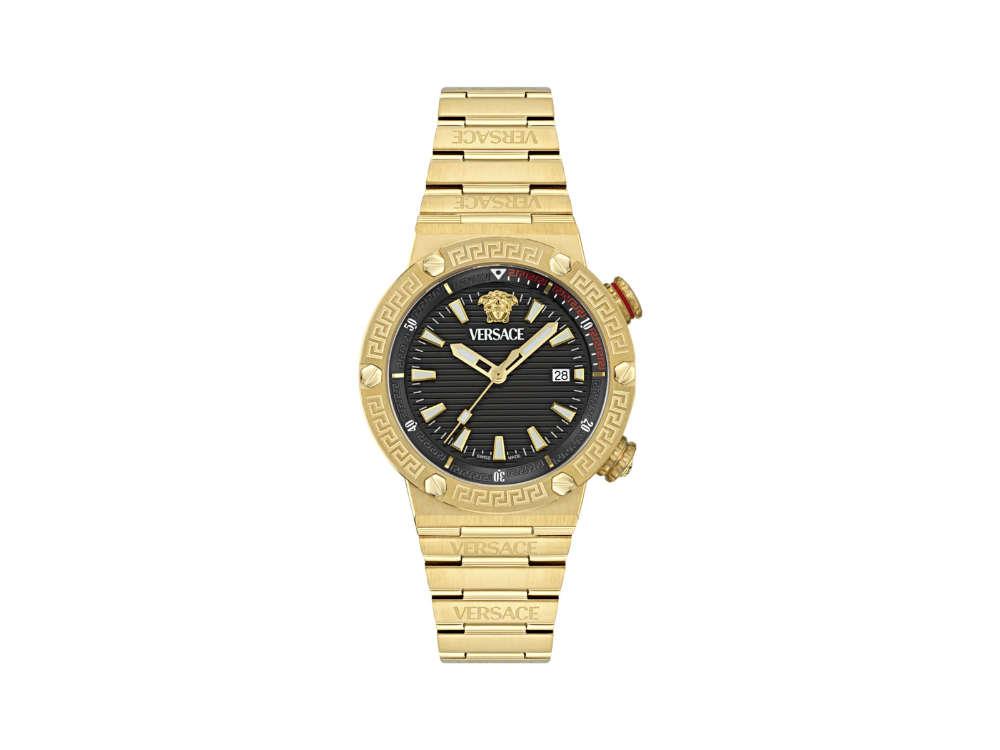 Montre à Quartz Versace Greca Logo Diver, PVD Or, Noir, 43 mm, VE8G00624