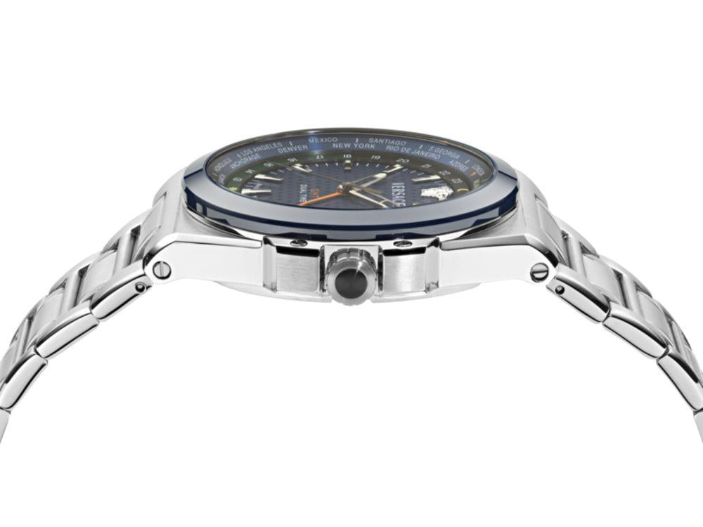 Montre à Quartz Versace Greca Reaction GMT, Bleu, 41 mm, VE8Y00126