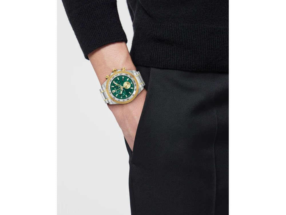 Montre à Quartz Versace Chrono X, Acier Recyclé, Vert, 44 mm, VE9K00424