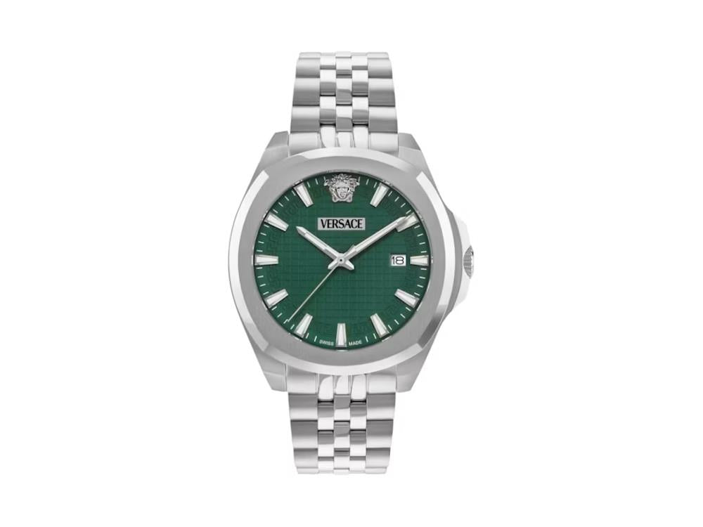 Montre à Quartz Versace Luxury 3 Hands, Acier Recyclé, Vert, 42 mm, VEKKA0425