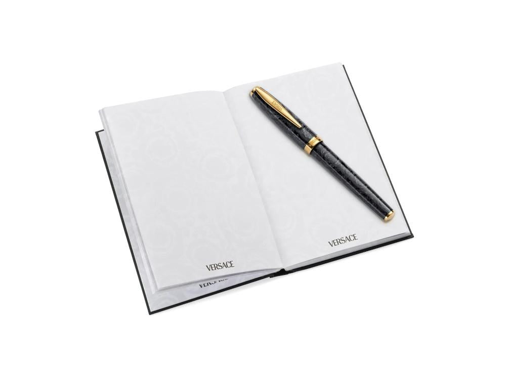 Roller + Bloc-Notes Versace Barocco, Résine, Noir, Plaqué or, VRAD00724