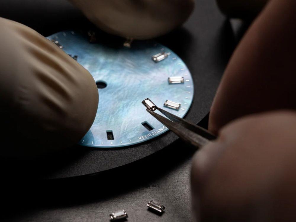 Montre Automatique Venezianico Arsenale Moissanite, 37 mm, Bleu Clair, 6121512C