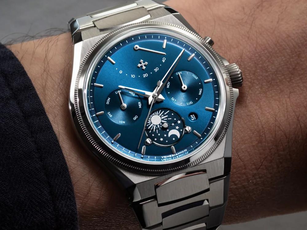 Montre Automatique Venezianico Arsenale Calendario, 40 mm, Bleu, 6221580C