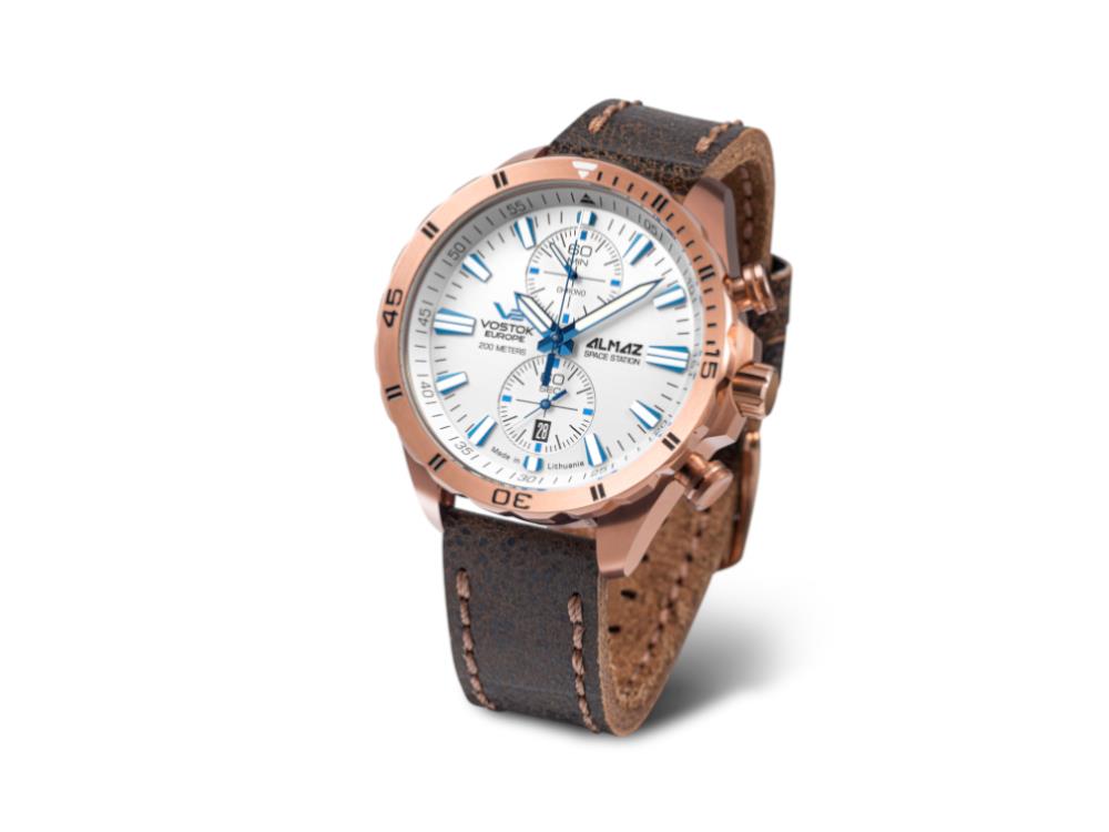 Montre à Quartz Vostok Europe Almaz, PVD, Blanc, 47 mm, Chrono, 6S11-320B676