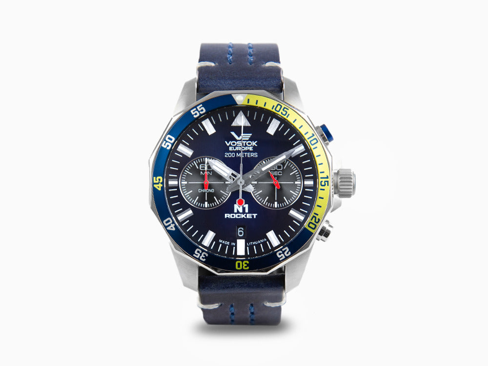 Montre à Quartz Vostok Europe Rocket N-1, Bleu, 46 mm, Chrono, 6S21-225A708