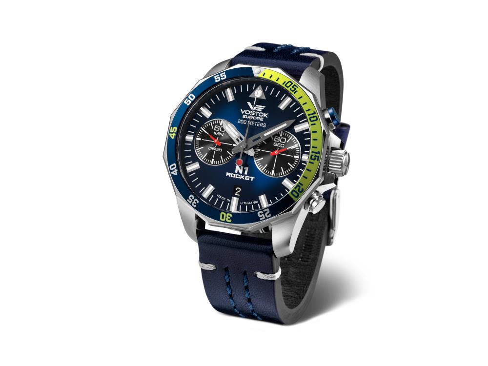 Montre à Quartz Vostok Europe Rocket N-1, Bleu, 46 mm, Chrono, 6S21-225A708