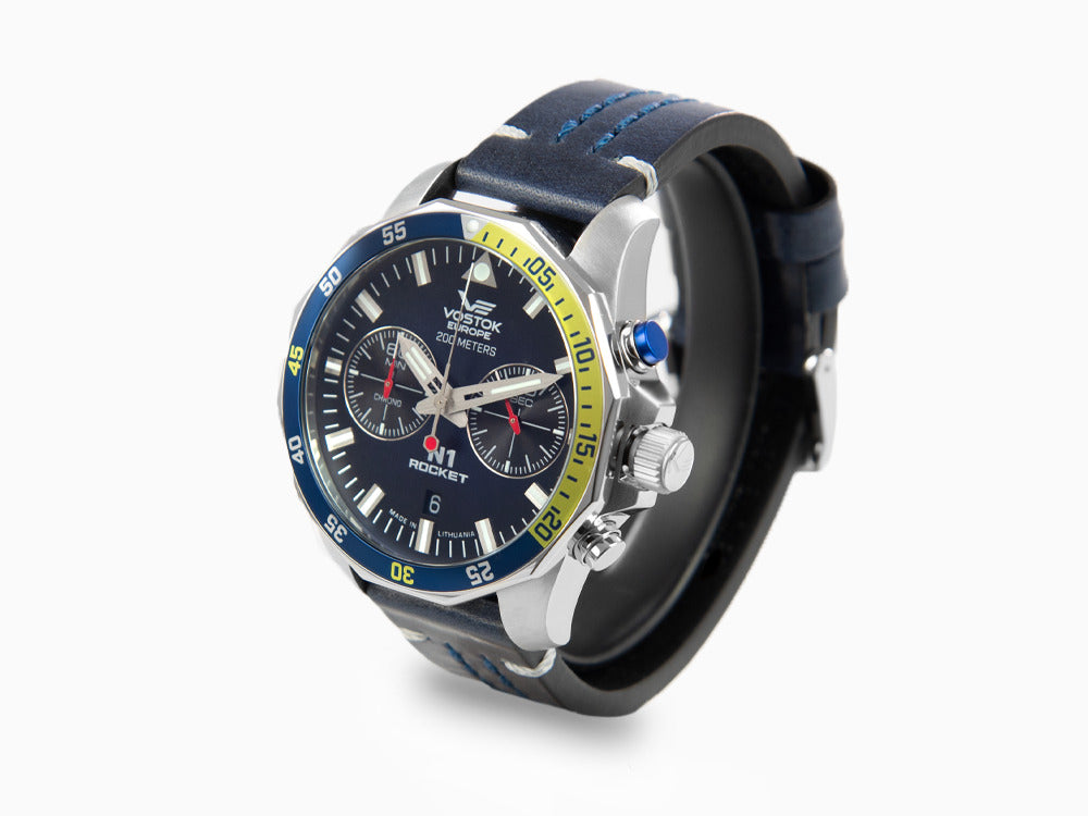 Montre à Quartz Vostok Europe Rocket N-1, Bleu, 46 mm, Chrono, 6S21-225A708