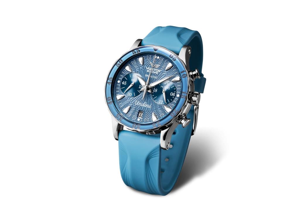 Montre à Quartz Vostok Europe Undiné, Bleu, 39 mm, Chronographe, VK64-515A526
