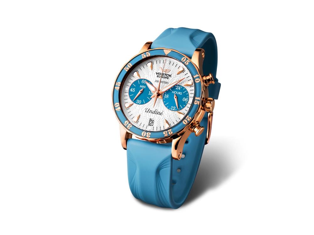 Montre à Quartz Vostok Europe Undiné, Blanc, 39 mm, Chronographe, VK64-515B527