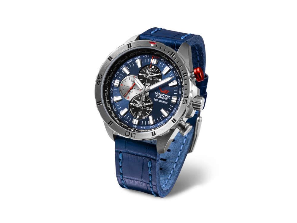 Montre à Quartz Vostok Europe Almaz World Timer, Bleu, 47 mm, YM26-320A652-L-BL