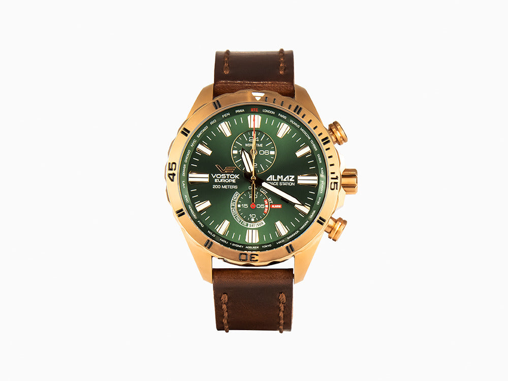 Montre à Quartz Vostok Europe Almaz, PVD, Vert, 47 mm, Chrono, YM8J-320B656