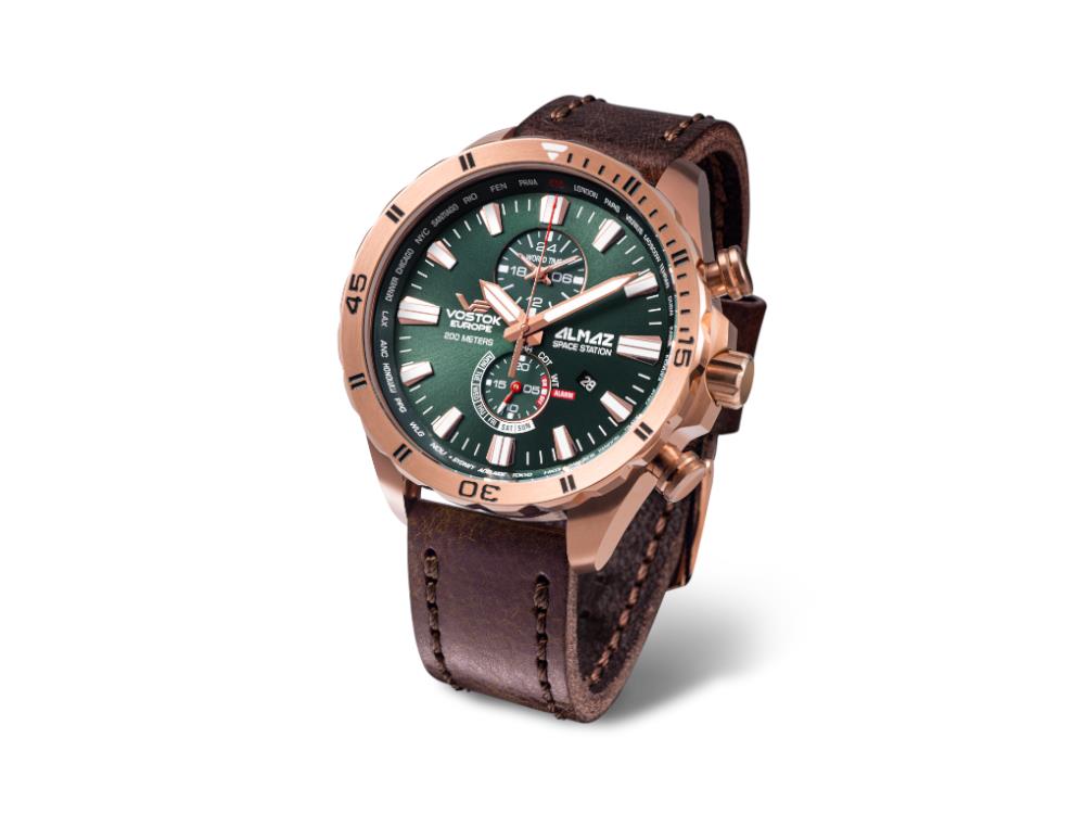 Montre à Quartz Vostok Europe Almaz, PVD, Vert, 47 mm, Chrono, YM8J-320B656
