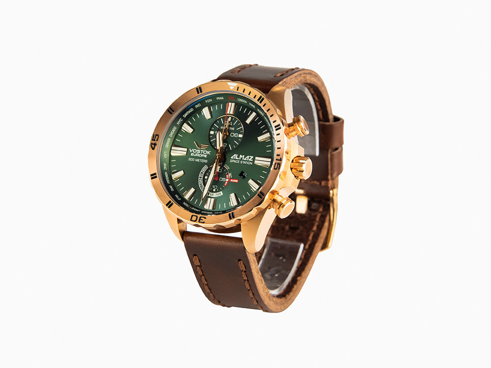 Montre à Quartz Vostok Europe Almaz, PVD, Vert, 47 mm, Chrono, YM8J-320B656