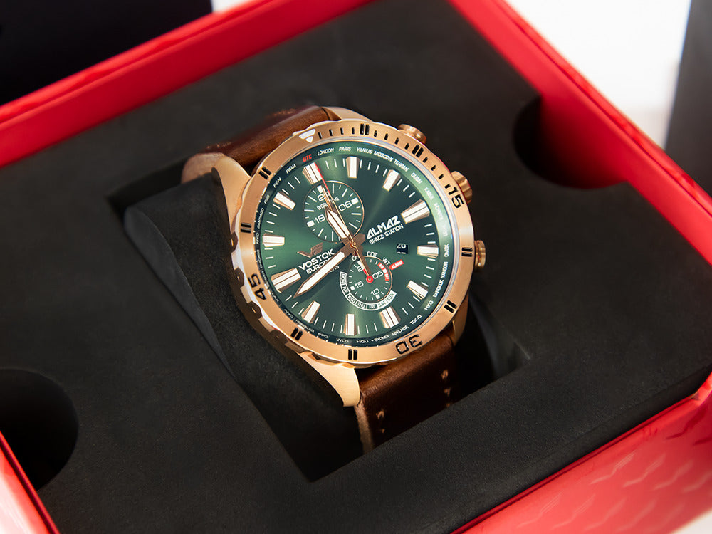 Montre à Quartz Vostok Europe Almaz, PVD, Vert, 47 mm, Chrono, YM8J-320B656