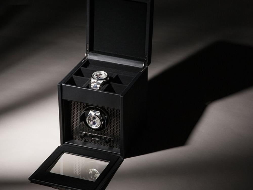 Remontoir WOLF Axis, 1 Montre, Noir, Cuir Vegan, 469203