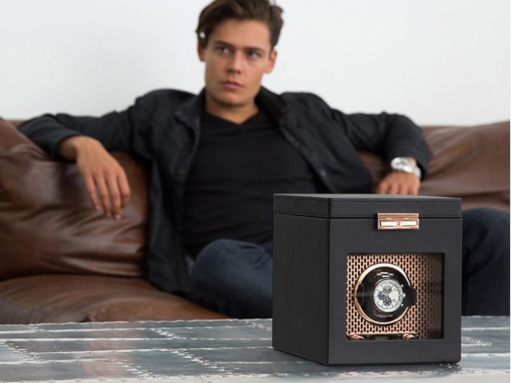 Remontoir WOLF Axis, 1 Montre, Noir, Cuir Vegan, 469216