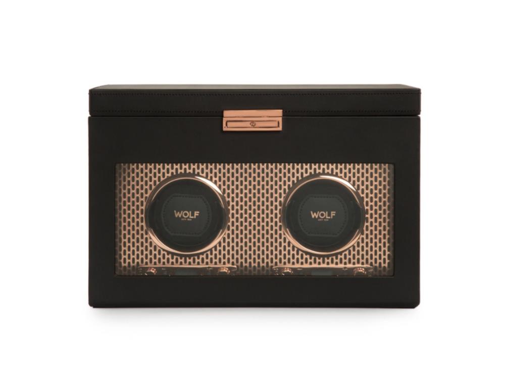 Remontoir WOLF Axis, 2 Montres, Noir, Cuir Vegan, 469316