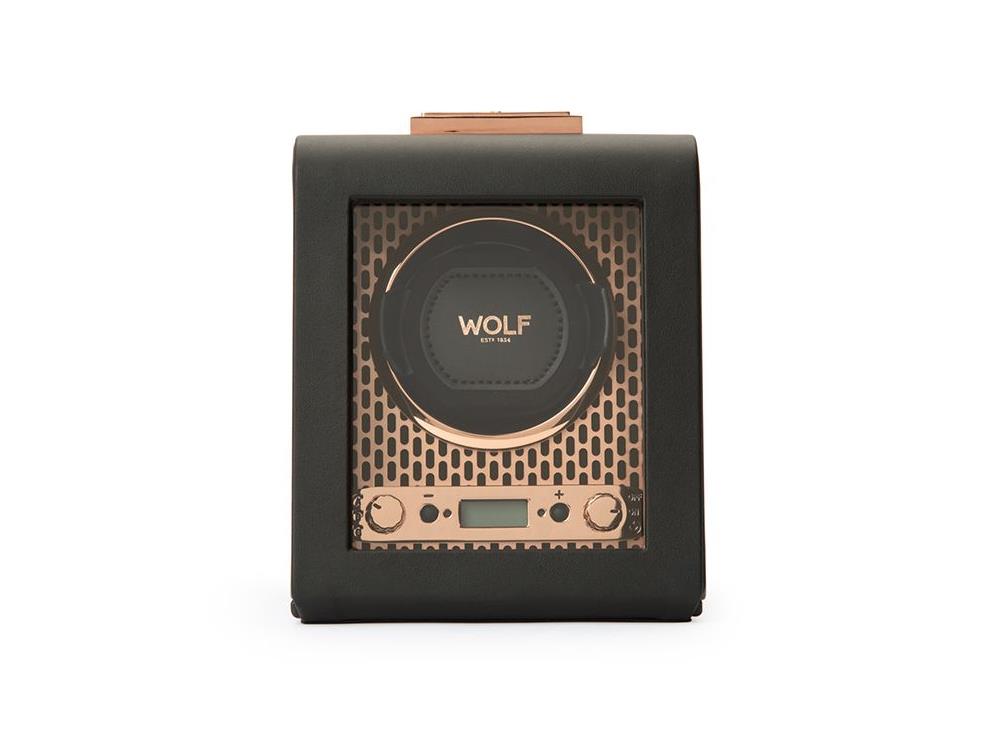 Remontoir, WOLF, Noir, 1 Montre, Cuir Vegan, 469116