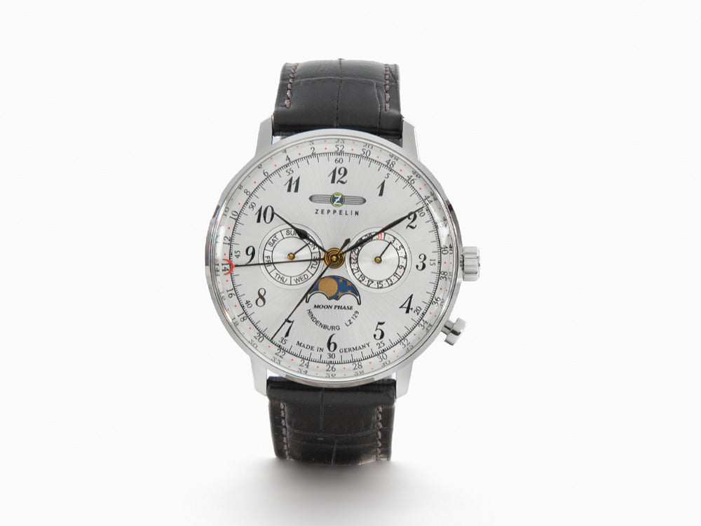 Montre à Quartz Zeppelin LZ 129 Hindenburg Moonphase, Argent, 40 mm, 7036-1
