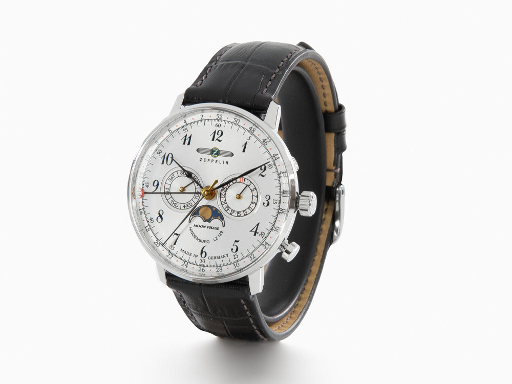 Montre à Quartz Zeppelin LZ 129 Hindenburg Moonphase, Argent, 40 mm, 7036-1