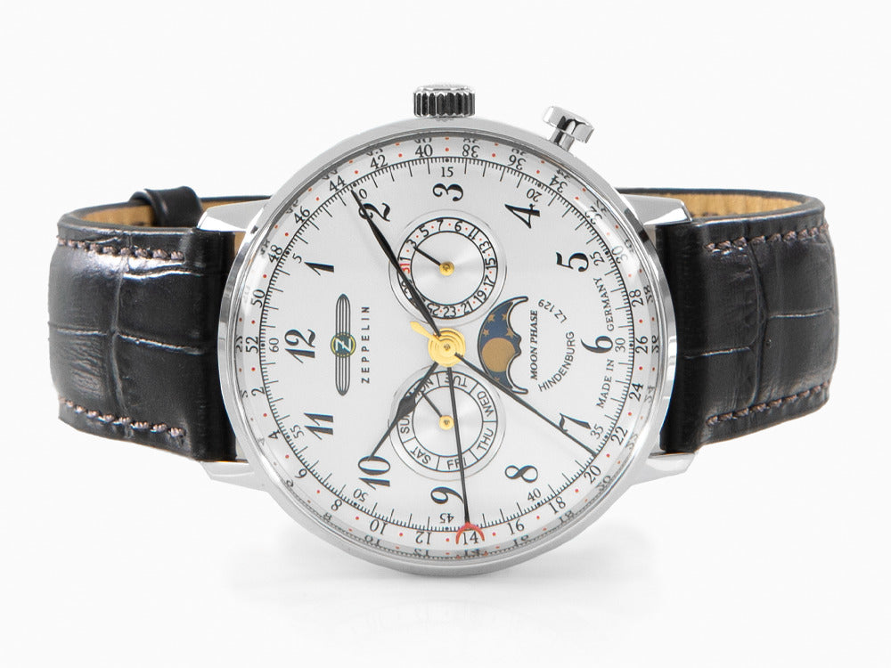 Montre à Quartz Zeppelin LZ 129 Hindenburg Moonphase, Argent, 40 mm, 7036-1