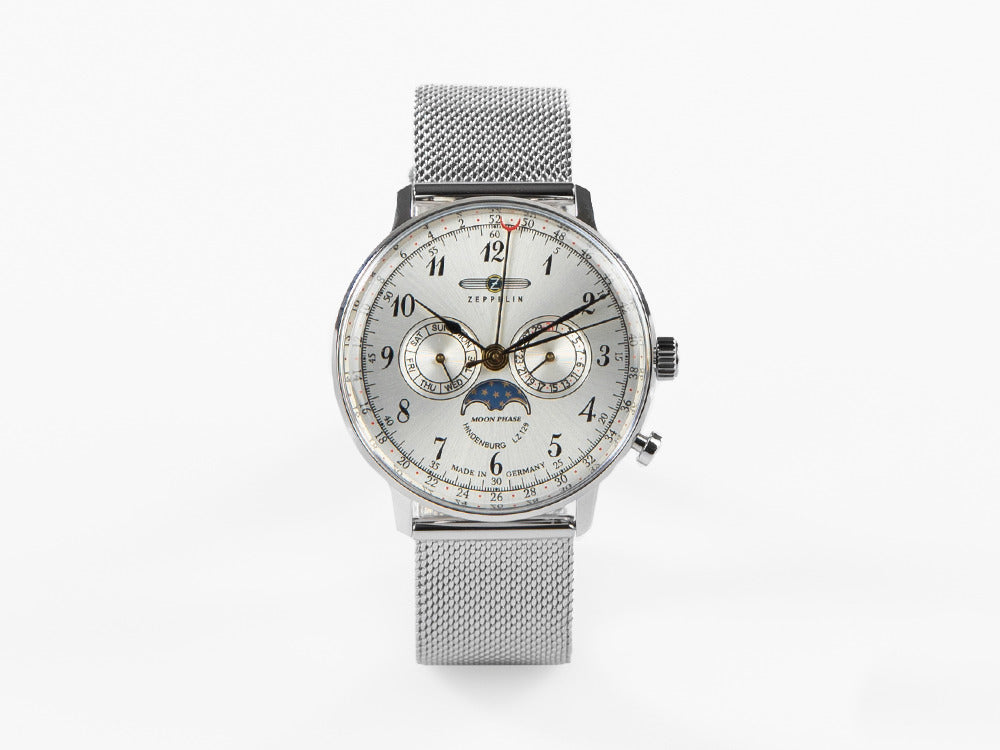 Montre à Quartz Zeppelin LZ 129 Hindenburg Moonphase, 40 mm, Argent, 7036M-1