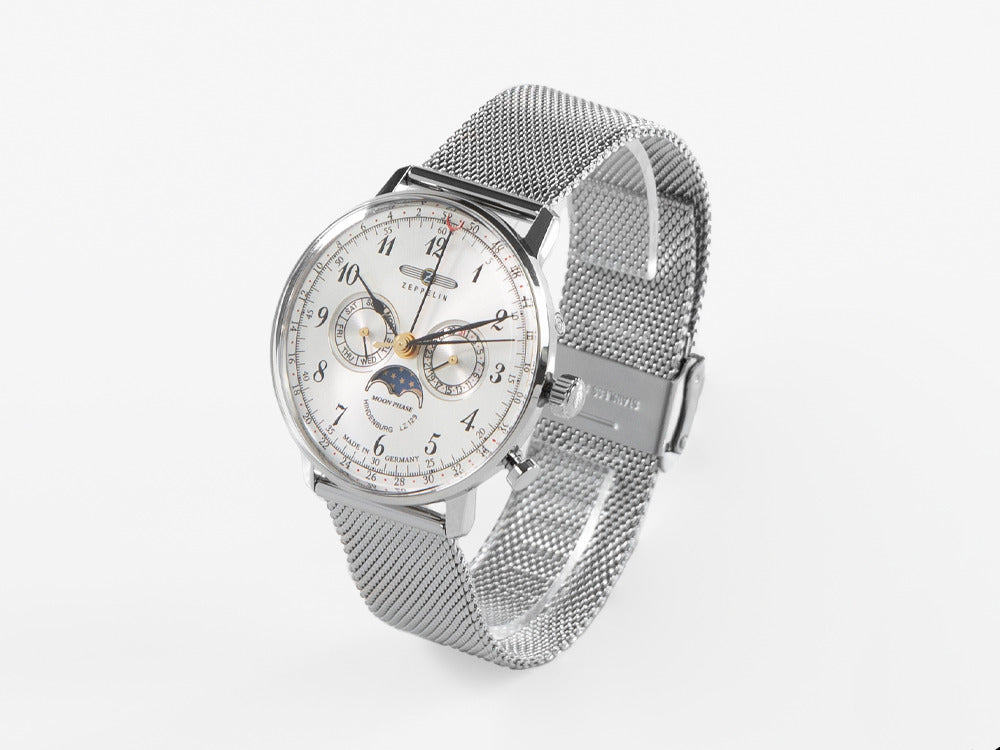 Montre à Quartz Zeppelin LZ 129 Hindenburg Moonphase, 40 mm, Argent, 7036M-1