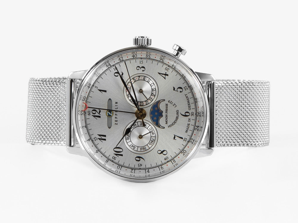 Montre à Quartz Zeppelin LZ 129 Hindenburg Moonphase, 40 mm, Argent, 7036M-1