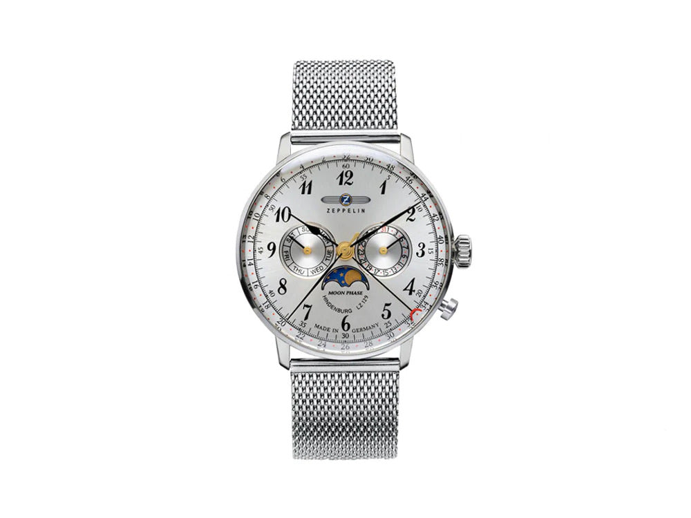 Montre à Quartz Zeppelin LZ 129 Hindenburg Moonphase, 40 mm, Argent, 7036M-1