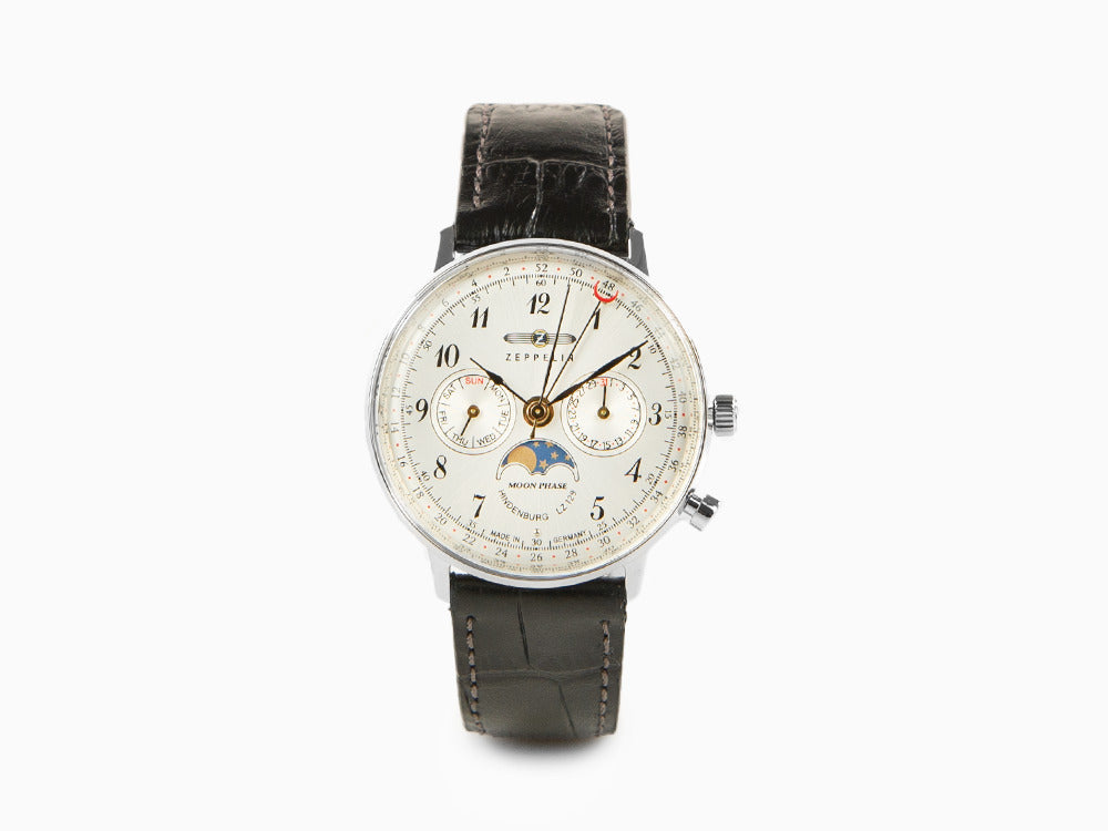 Montre à Quartz Zeppelin LZ 129 Hindenburg Moonphase Lady, Argent, 36 mm, 7037-1