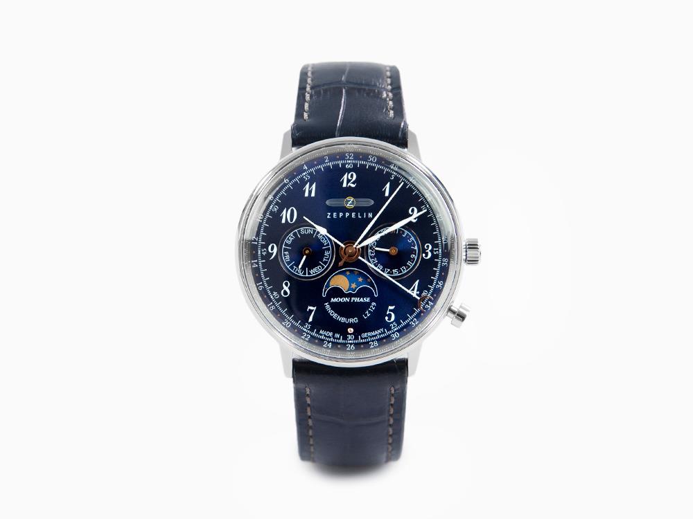 Montre à Quartz Zeppelin LZ 129 Hindenburg Moonphase Lady, Bleu, 36 mm, 7037-3