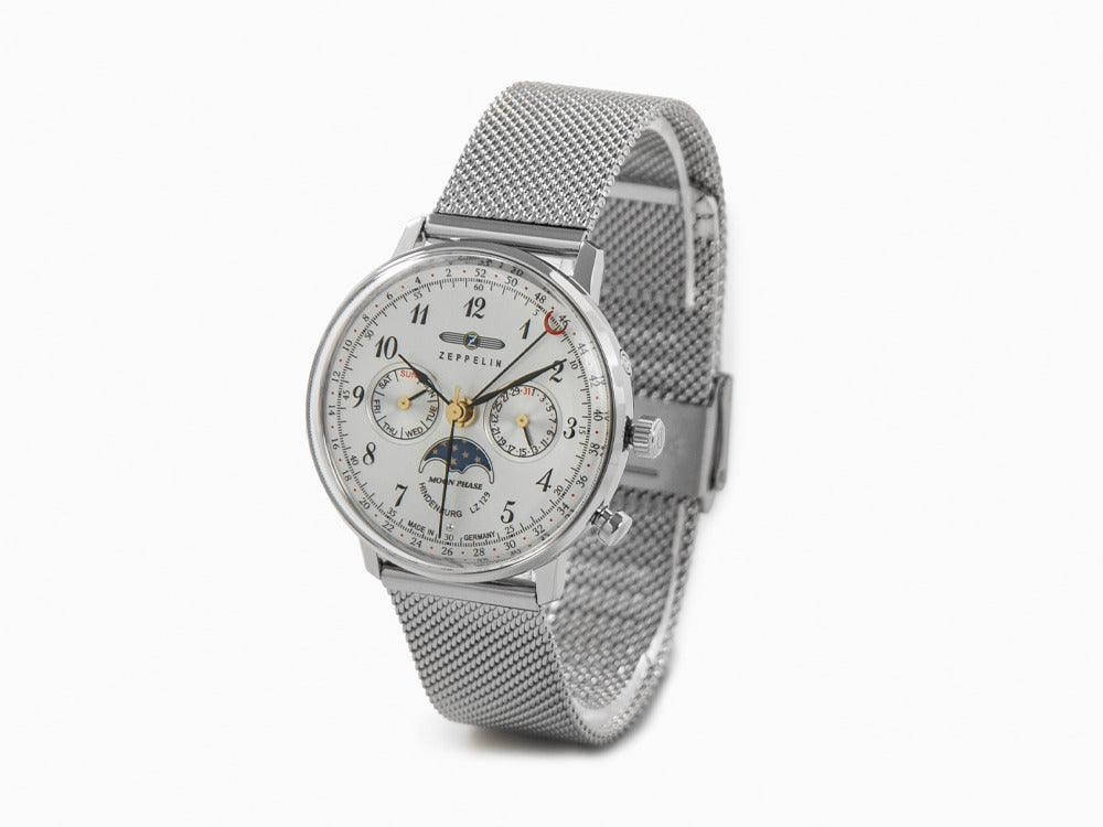 Montre à Quartz Zeppelin LZ 129 Hindenburg Moonphase Lady, Argent, 36mm, 7037M-1