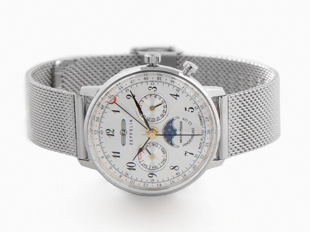 Montre à Quartz Zeppelin LZ 129 Hindenburg Moonphase Lady, Argent, 36mm, 7037M-1