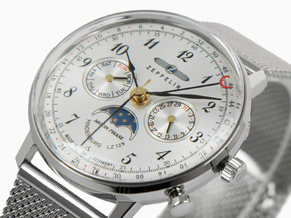Montre à Quartz Zeppelin LZ 129 Hindenburg Moonphase Lady, Argent, 36mm, 7037M-1