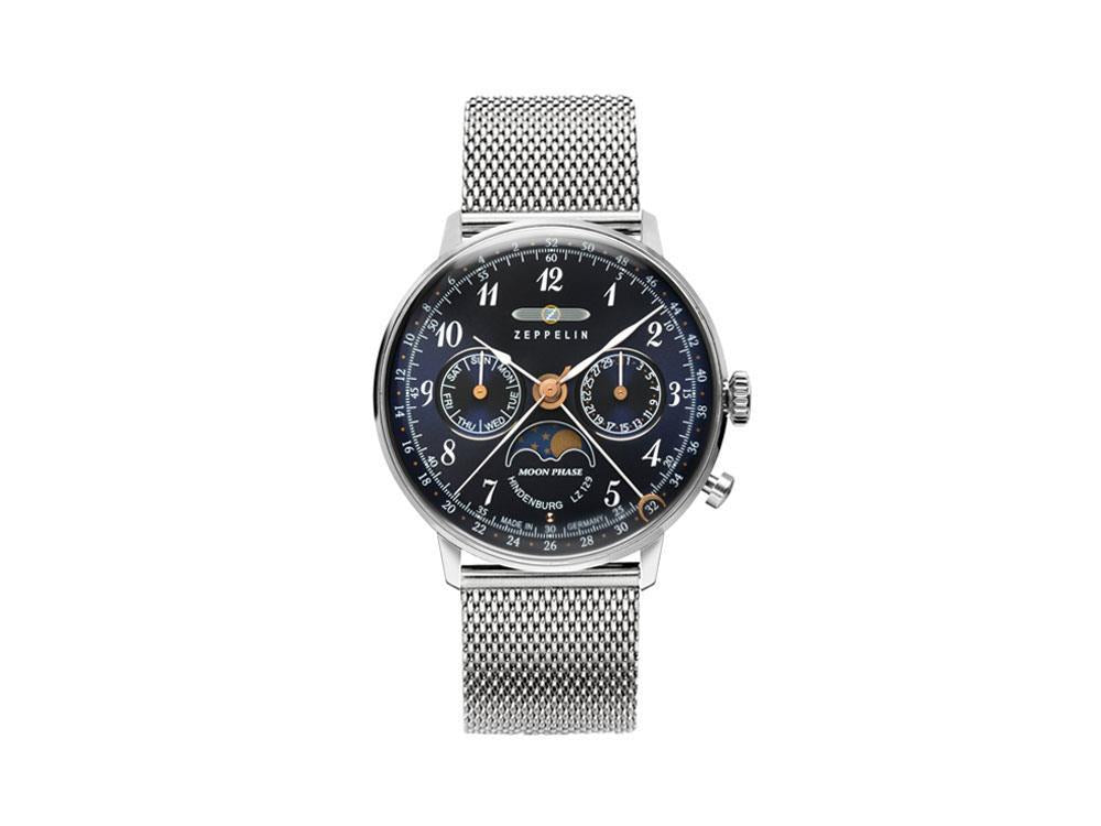 Montre à Quartz Zeppelin LZ 129 Hindenburg Moonphase Lady, Bleu, 36 mm,7037M-3