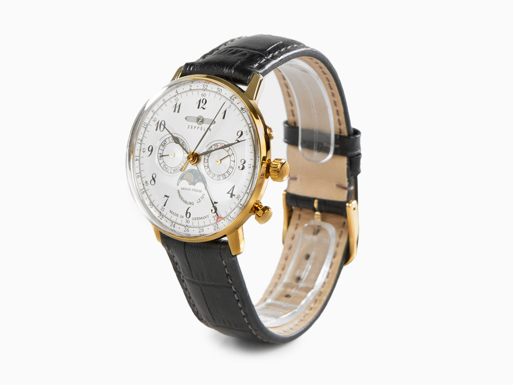 Montre à Quartz Zeppelin LZ 129 Hindenburg Moonphase, PVD Or, 40 mm, 7038-1