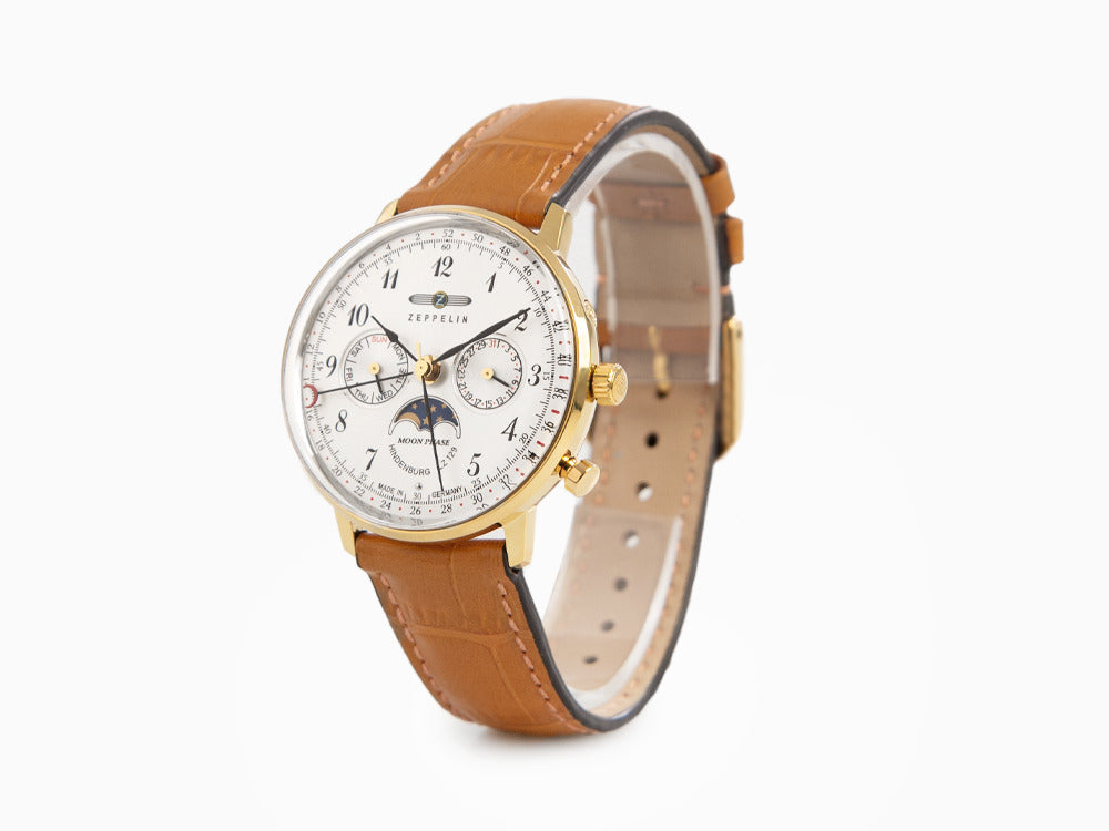 Montre à Quartz Zeppelin LZ 129 Hindenburg Moonphase Lady, PVD Or, 36 mm, 7039-1
