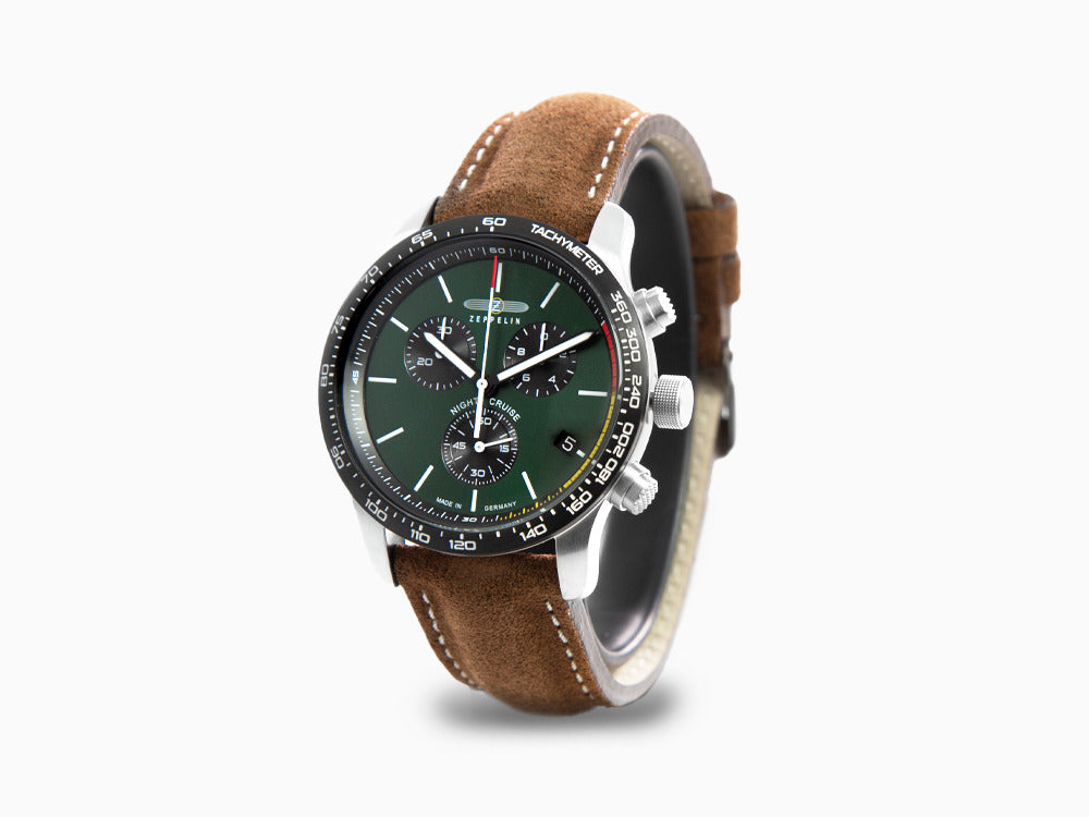 Montre à Quartz Zeppelin Night Cruise, Vert, 42 mm, Chronographe, Jour, 7288-4